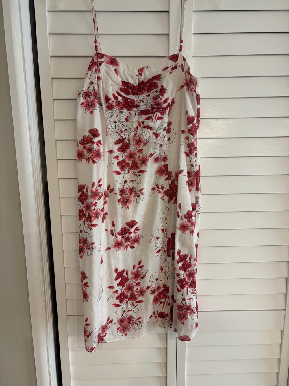 ABS Allen Schwartz White Mini Dress with Red Floral Print 6
